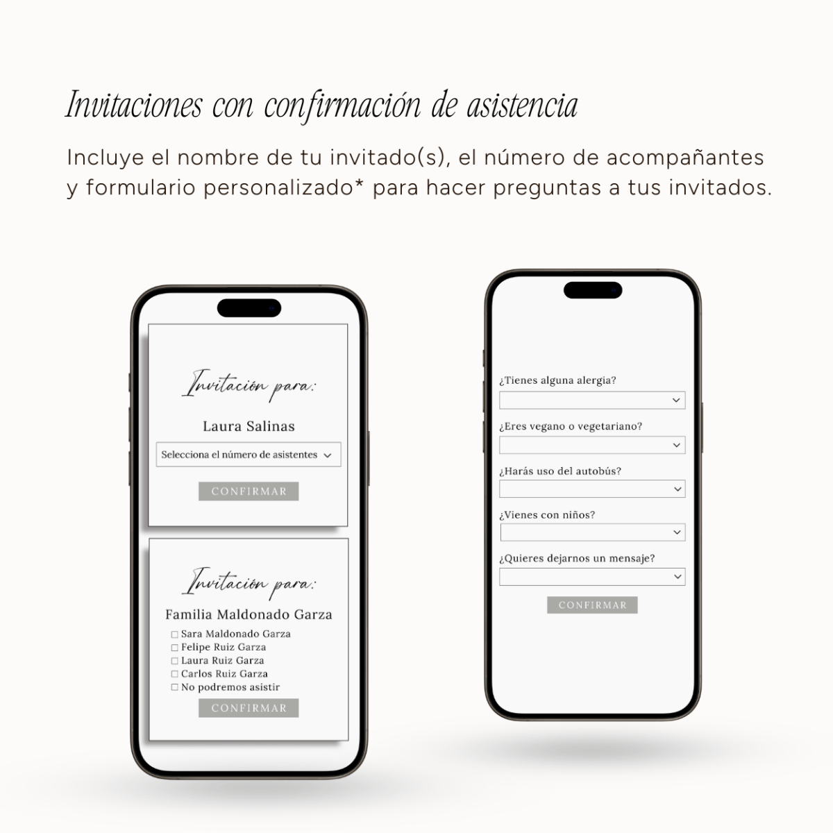 Imagen que muestra confirmacion de asistencia de invitacion digital con fotos color plata